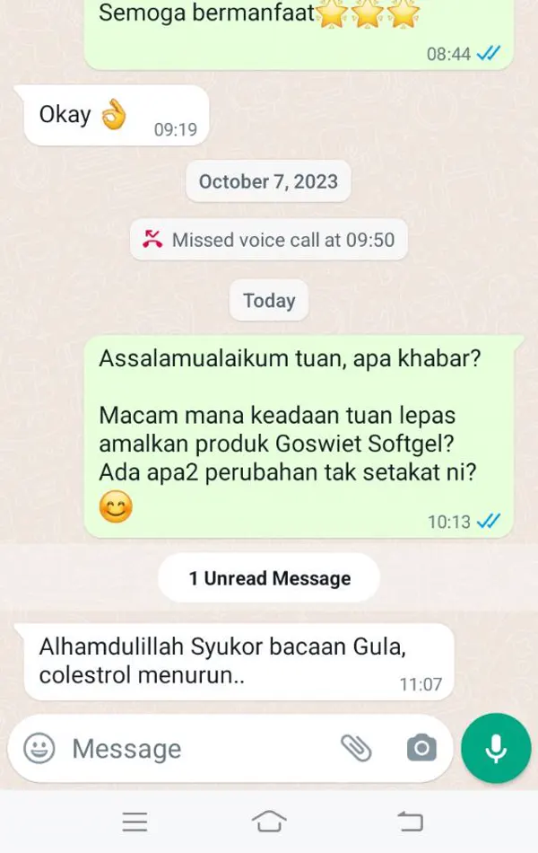Testimoni: gula dan kolesterol menurun