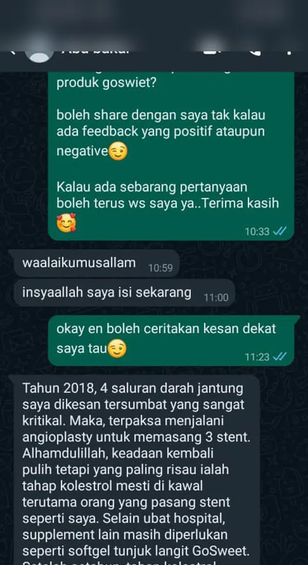Testimoni: tahap kolesterol menurun